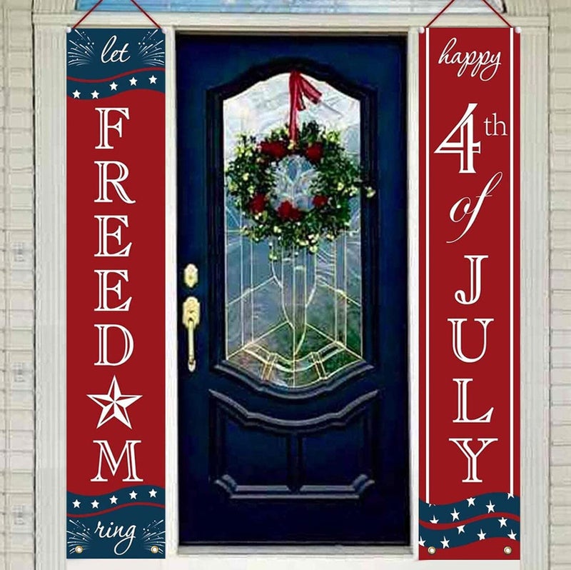 ORIENTAL CHERRY 4th of July Decorations - Patriotic Decorations for Independence Day - Happy Fourth of July Deals and Let Freedom Ring Hanging Flags Bunting Banners Door Porch Sign - Fourth of July Party Supplies - Image 5